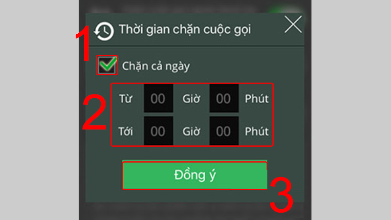 Chọn thời gian chặn cuộc gọi 